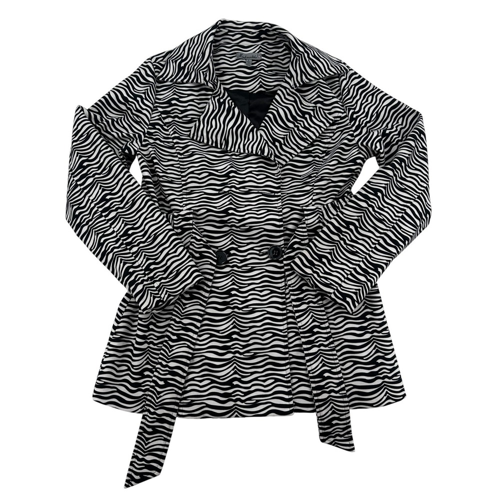 Modmodelie Zebra Print Mob Wife  Double Breasted Belted Coat Jacket Cozy Women L